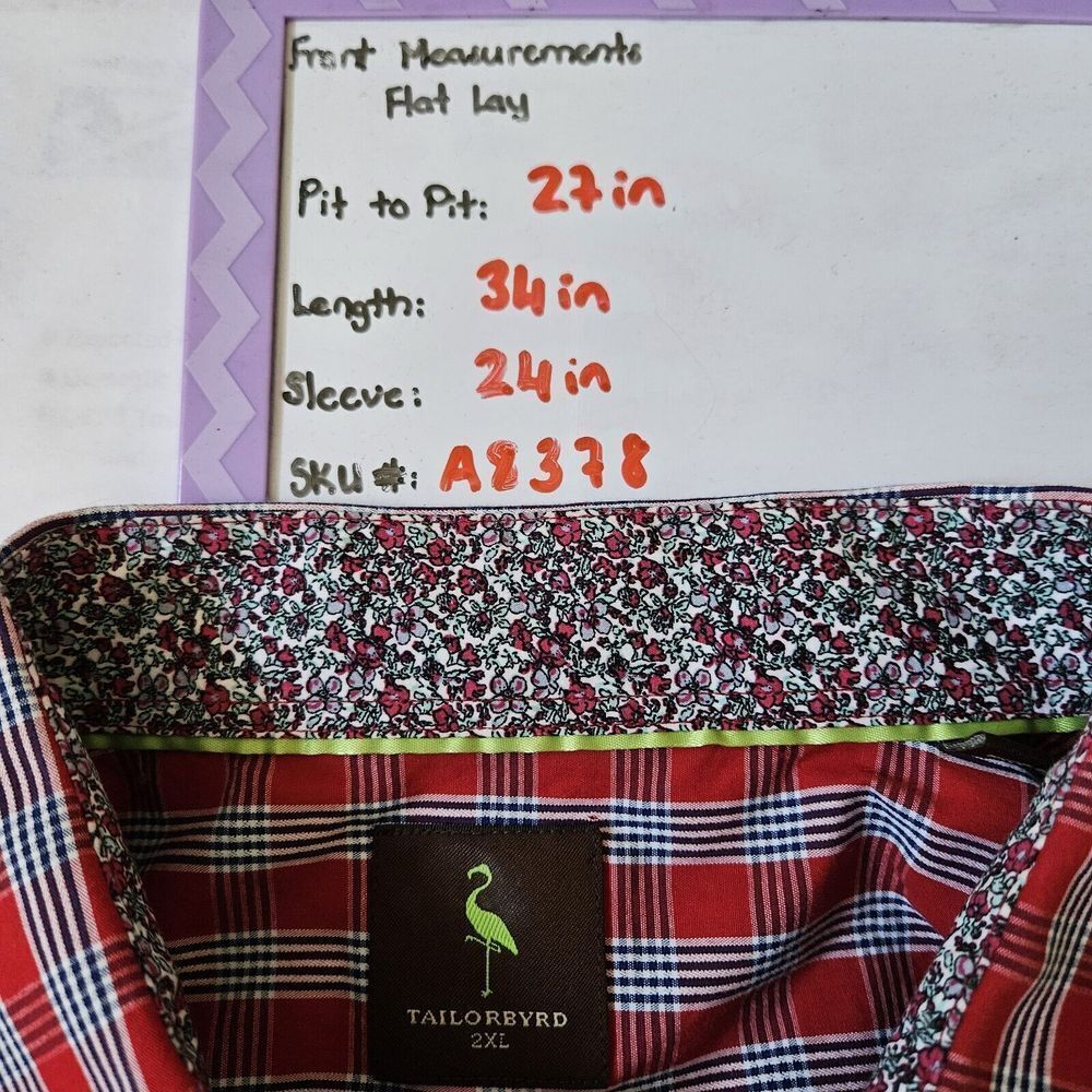 Tailorbyrd Mens 2XL Striped Dress Shirt Red Blue Plaid Flip Cuff Floral L/Sleeve - Picture 7 of 12